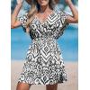 imageCUPSHE Womens Swimsuit Coverup Dress Short Sleeve Casual Summer Printed Beach Cover Ups SundressBlack Geometric