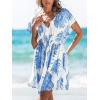 imageCUPSHE Womens Swimsuit Coverup Dress Short Sleeve Casual Summer Printed Beach Cover Ups SundressBlue Leaves