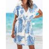 imageCUPSHE Womens Swimsuit Coverup Dress Short Sleeve Casual Summer Printed Beach Cover Ups SundressBlue Leaves