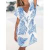 imageCUPSHE Womens Swimsuit Coverup Dress Short Sleeve Casual Summer Printed Beach Cover Ups SundressBlue Leaves