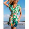 imageCUPSHE Womens Swimsuit Coverup Dress Short Sleeve Casual Summer Printed Beach Cover Ups SundressGreen Tropical