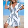 imageCUPSHE Womens Swimsuit Coverup Dress Short Sleeve Casual Summer Printed Beach Cover Ups SundressNavy Blue Leaf