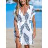 imageCUPSHE Womens Swimsuit Coverup Dress Short Sleeve Casual Summer Printed Beach Cover Ups SundressNavy Leaf