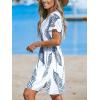 imageCUPSHE Womens Swimsuit Coverup Dress Short Sleeve Casual Summer Printed Beach Cover Ups SundressNavy Leaf