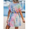 imageCUPSHE Womens Swimsuit Coverup Dress Short Sleeve Casual Summer Printed Beach Cover Ups SundressTie Dye