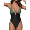 imageCUPSHE Women Swimsuit One Piece Bathing Suit Deep V Neck Crisscross Back Adjustable StrapGreenBlack