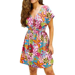 imageCUPSHE Womens Swimsuit Coverup Dress Short Sleeve Casual Summer Printed Beach Cover Ups SundressColorful Floral