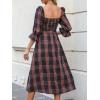imageCUPSHE Womens Maxi Dresses Square Neck Plaid Smocked Belted Ruffled Casual Half Trumpet Sleeve A Line Long Party DressNavy Plaid