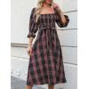 imageCUPSHE Womens Maxi Dresses Square Neck Plaid Smocked Belted Ruffled Casual Half Trumpet Sleeve A Line Long Party DressNavy Plaid