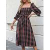 imageCUPSHE Womens Maxi Dresses Square Neck Plaid Smocked Belted Ruffled Casual Half Trumpet Sleeve A Line Long Party DressNavy Plaid