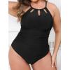 imageCUPSHE Plus Size One Piece Swimsuit for Women High Neck Cutout Bathing Suit Self Tie Curvy Slimming SwimwearBlack