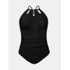 imageCUPSHE Plus Size One Piece Swimsuit for Women High Neck Cutout Bathing Suit Self Tie Curvy Slimming SwimwearBlack