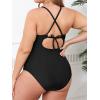 imageCUPSHE Plus Size One Piece Swimsuit for Women High Neck Cutout Bathing Suit Self Tie Curvy Slimming SwimwearBlack