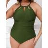 imageCUPSHE Plus Size One Piece Swimsuit for Women High Neck Cutout Bathing Suit Self Tie Curvy Slimming SwimwearOlive Green