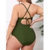 imageCUPSHE Plus Size One Piece Swimsuit for Women High Neck Cutout Bathing Suit Self Tie Curvy Slimming SwimwearOlive Green