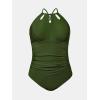 imageCUPSHE Plus Size One Piece Swimsuit for Women High Neck Cutout Bathing Suit Self Tie Curvy Slimming SwimwearOlive Green