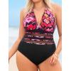 imageCUPSHE Plus Size Womens One Piece Swimsuit Plunging V Neck Mesh Swimwear Adjustable Self Tie Bathing SuitBlackAbstract