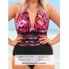 imageCUPSHE Plus Size Womens One Piece Swimsuit Plunging V Neck Mesh Swimwear Adjustable Self Tie Bathing SuitBlackAbstract