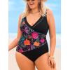 imageCUPSHE Plus Size Womens One Piece Swimsuit Surplice V Neck Swimwear Adjustable Straps Bathing SuitBlackFloral