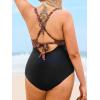 imageCUPSHE Plus Size Womens One Piece Swimsuit Surplice V Neck Swimwear Wrapped Adjustable Self Tie Bathing SuitBlackTribal