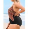 imageCUPSHE Plus Size Womens One Piece Swimsuit Surplice V Neck Swimwear Wrapped Adjustable Self Tie Bathing SuitBlackTribal