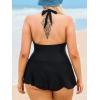 imageCUPSHE Plus Size Womens One Piece Swimsuit V Neck Lace Trim Swim Dress Adjustable Self Tie Bathing SuitBlack
