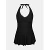 imageCUPSHE Plus Size Womens One Piece Swimsuit V Neck Lace Trim Swim Dress Adjustable Self Tie Bathing SuitBlack