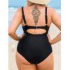 imageCUPSHE Plus Size Womens One Piece Swimsuit V Neck Mesh Swimwear Adjustable Straps Back Hook Bathing SuitBlack
