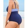 imageCUPSHE Plus Size Womens One Piece Swimsuit V Neck Swimwear Adjustable Straps Color Block Bathing SuitNavy BlueLight Blue