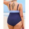 imageCUPSHE Plus Size Womens One Piece Swimsuit V Neck Swimwear Adjustable Straps Color Block Bathing SuitNavy BlueLight Blue