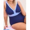 imageCUPSHE Plus Size Womens One Piece Swimsuit V Neck Swimwear Adjustable Straps Color Block Bathing SuitNavy BlueLight Blue