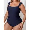 imageCUPSHE Women Plus Size One Piece Swimsuit Ruffle Straps Square Neck Tummy Control Bathing Suit Crossback Back Self TieNavy Blue