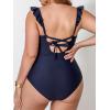 imageCUPSHE Women Plus Size One Piece Swimsuit Ruffle Straps Square Neck Tummy Control Bathing Suit Crossback Back Self TieNavy Blue