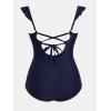 imageCUPSHE Women Plus Size One Piece Swimsuit Ruffle Straps Square Neck Tummy Control Bathing Suit Crossback Back Self TieNavy Blue