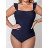 imageCUPSHE Women Plus Size One Piece Swimsuit Ruffle Straps Square Neck Tummy Control Bathing Suit Crossback Back Self TieNavy Blue