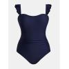 imageCUPSHE Women Plus Size One Piece Swimsuit Ruffle Straps Square Neck Tummy Control Bathing Suit Crossback Back Self TieNavy Blue