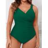 imageCUPSHE Womens One Piece Swimsuit Plus Size Tummy Control V Neck Bathing Suit Curvy Cutout SlimmingForest Green