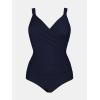 imageCUPSHE Womens One Piece Swimsuit Plus Size Tummy Control V Neck Bathing Suit Curvy Cutout SlimmingMidnight Blue