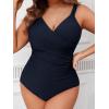 imageCUPSHE Womens One Piece Swimsuit Plus Size Tummy Control V Neck Bathing Suit Curvy Cutout SlimmingMidnight Blue