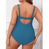 imageCUPSHE Womens One Piece Swimsuit Plus Size Tummy Control V Neck Bathing Suit Curvy Cutout SlimmingSlate Blue