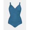 imageCUPSHE Womens One Piece Swimsuit Plus Size Tummy Control V Neck Bathing Suit Curvy Cutout SlimmingSlate Blue
