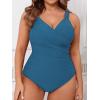 imageCUPSHE Womens One Piece Swimsuit Plus Size Tummy Control V Neck Bathing Suit Curvy Cutout SlimmingSlate Blue