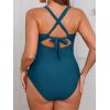 imageCUPSHE Womens One Piece Swimsuit Plus Size V Neck Bathing Suit Front Wrap Crisscross Back Tie Ruched Cutout SwimwearDeep Teal