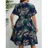 imageCUPSHE Womens Plus Size Dress 2024 Summer Midi Dresses Short Sleeve Elastic Waist Bohemian SundressNavy Tropical