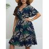 imageCUPSHE Womens Plus Size Dress 2024 Summer Midi Dresses Short Sleeve Elastic Waist Bohemian SundressNavy Tropical