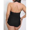 imageCUPSHE Womens Plus Size Tankini Sets Halter Strappy Deep V Neck Two Piece Swimsuits Shell Stitched RuchingBlack