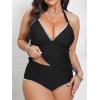 imageCUPSHE Womens Plus Size Tankini Sets Halter Strappy Deep V Neck Two Piece Swimsuits Shell Stitched RuchingBlack