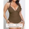 imageCUPSHE Womens Plus Size Tankini Sets Halter Strappy Deep V Neck Two Piece Swimsuits Shell Stitched RuchingBrown