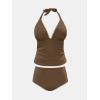 imageCUPSHE Womens Plus Size Tankini Sets Halter Strappy Deep V Neck Two Piece Swimsuits Shell Stitched RuchingBrown
