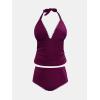 imageCUPSHE Womens Plus Size Tankini Sets Halter Strappy Deep V Neck Two Piece Swimsuits Shell Stitched RuchingBurgundy